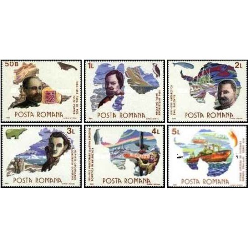 6 عدد تمبر کاوشگران رومانیایی قطب -  رومانی 1986