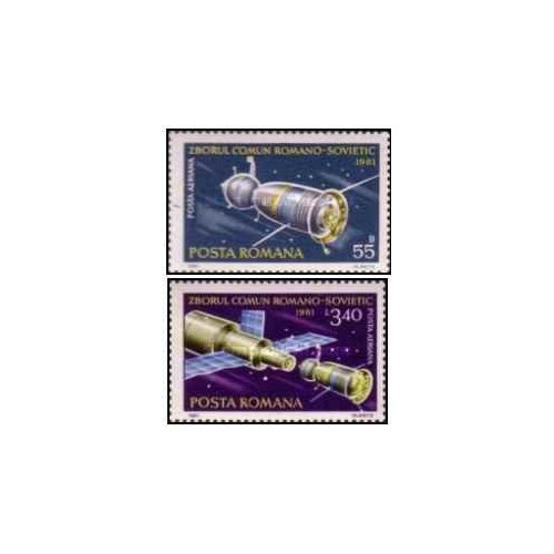 2 عدد تمبر پرواز فضایی شوروی-رومانی سایوز 40  -  رومانی 1981