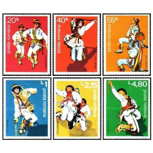 6 عدد تمبر رقصهای محلی -  رومانی 1977