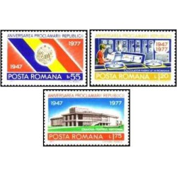 3 عدد تمبر سی امین سالگرد جمهوری خلق رومانی -  رومانی 1977