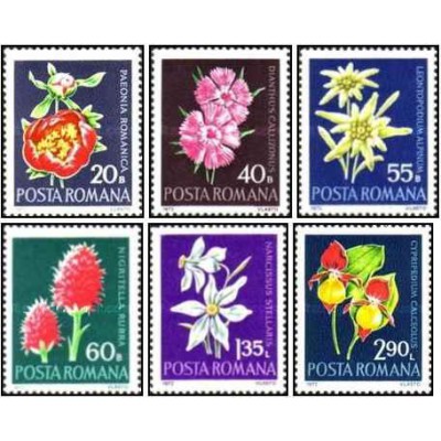 6 عدد تمبر گلها -  رومانی 1972