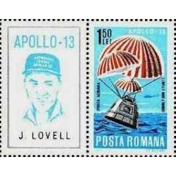 1 عدد تمبر پست هوایی - آپولو 13 - با تب -  رومانی 1970