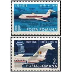 2 عدد تمبر پنجاهمین سالگرد حمل و نقل هوایی غیرنظامی در رومانی -  رومانی 1970