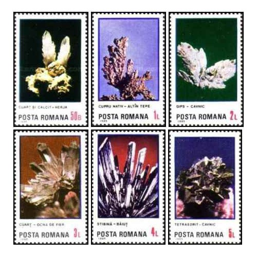 6 عدد تمبر مواد معدنی - کانی ها -  رومانی 1985