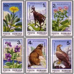 6 عدد تمبر گیاهان و جانوران - پنجاهمین سالگرد پارک ملی رتضت -  رومانی 1985