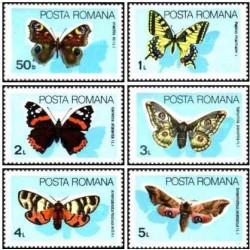 6 عدد تمبر پروانه ها و بیدها -  رومانی 1985