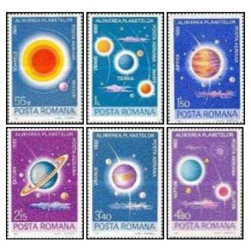 6 عدد تمبرصور فلکی سیارات -  رومانی 1981