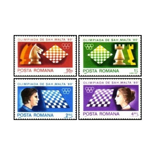 4 عدد تمبر المپیک شطرنج، مالت -  رومانی 1980