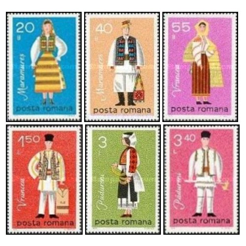 6 عدد تمبر لباس های منطقه ای -  رومانی 1979