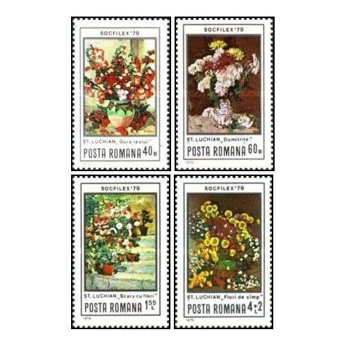 4 عدد تمبر گل - نمایشگاه بین المللی تمبر "سوفیلکس 1979" - بخارست -  رومانی 1979