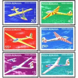 6 عدد تمبر هوانوردی - گلایدرها-  رومانی 1977
