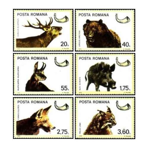 6 عدد تمبر حیوانات شکار -  رومانی 1976