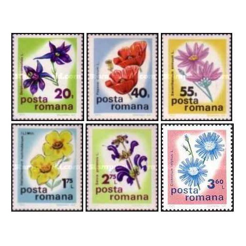 6 عدد تمبر گل ها - کنفرانس بین المللی گیاه شناسی -  رومانی 1975