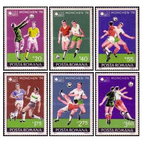 6 عدد تمبر جام جهانی فوتبال - آلمان غربی - رومانی 1974