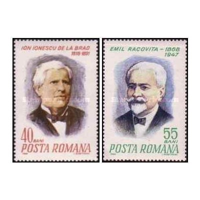 2 عدد تمبر صد و پنجاهمین سالگرد تولد امیل راکویت - زیست شناس - رومانی 1968
