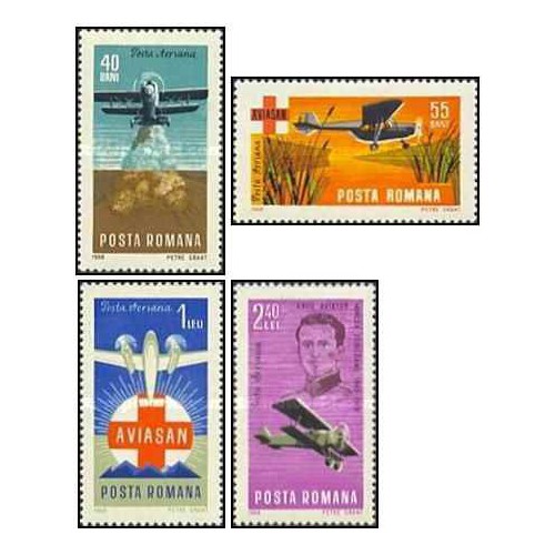 4 عدد تمبر پست هوایی - خدمات نجات آویسان- رومانی 1968