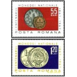 2 عدد تمبر صدمین سالگرد سکه های ملی - رومانی 1967
