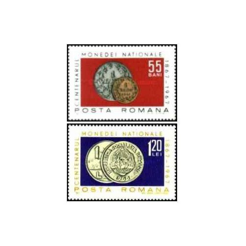 2 عدد تمبر صدمین سالگرد سکه های ملی - رومانی 1967