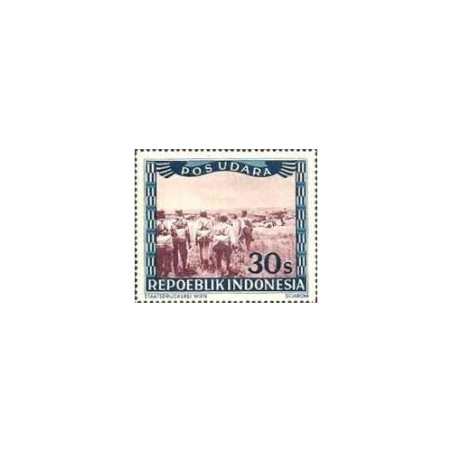 1 عدد تمبر سری پستی - هوائی- با نوشته پست اودارا - 30 سن - جمهوری اندونزی 1947 با شارنیه