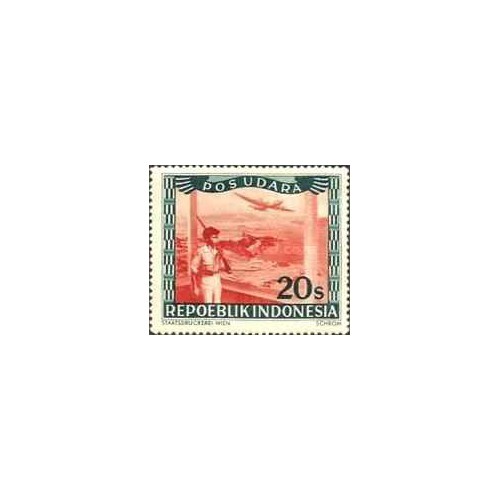 1 عدد تمبر سری پستی - هوائی- با نوشته پست اودارا - 20 سن - جمهوری اندونزی 1947 1 عدد تمبر سری پستی - هوائی- با نوشته پست اودارا - 20 سن - جمهوری اندونزی 1947