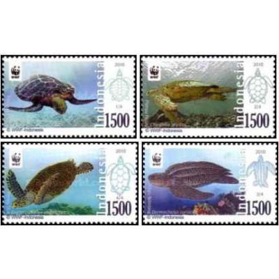 4 عدد تمبر WWF - لاک پشت های دریایی - اندونزی 2010