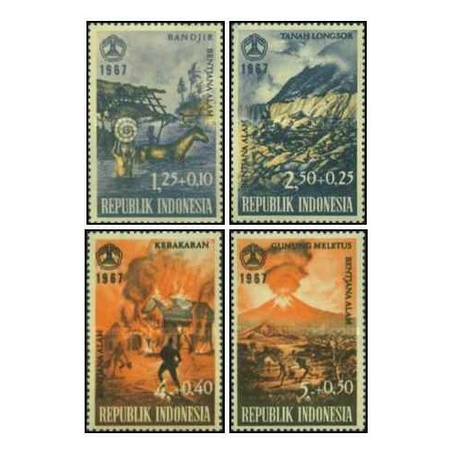 4 عدد تمبر صندوق ملی بلایای طبیعی مازاد بر مالیات - اندونزی 1967 