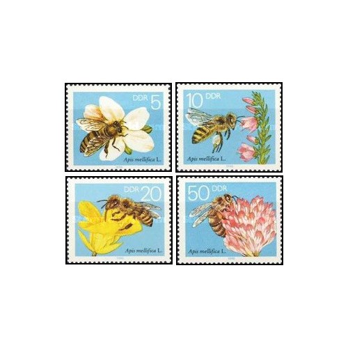 4 عدد  تمبر زنبورهای عسل - جمهوری دموکراتیک آلمان 1990