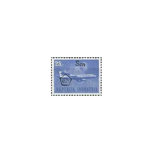 1 عدد تمبر سری پستی - حمل و نقل و ترافیک - سال 65 چاپ شد و سورشارژ با ارز جدید - 25سن- اندونزی 1966