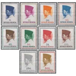 10 عدد تمبر سری پستی -رئیس جمهور سوکارنو - اندونزی 1964 چسب متمایل به  قهوه ای
