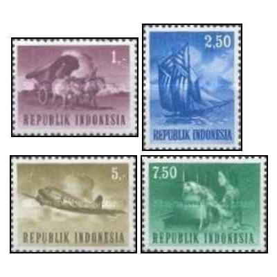 4 عدد تمبر سری پستی -حمل و نقل و ترافیک -1 - اندونزی 1964