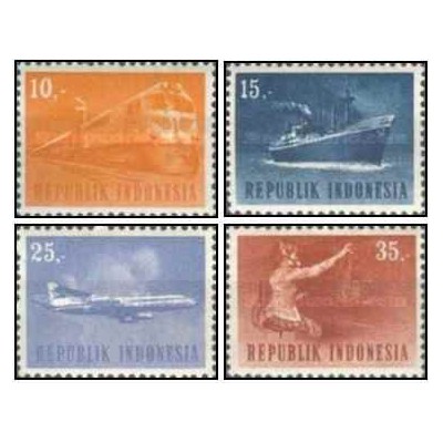 4 عدد تمبر سری پستی -حمل و نقل و ترافیک -1 - اندونزی 1964