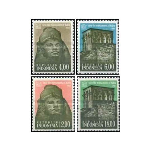 4 عدد تمبر یونسکو - حفاظت از بناهای نوبی - اندونزی 1964