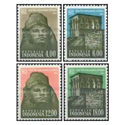 4 عدد تمبر یونسکو - حفاظت از بناهای نوبی - اندونزی 1964
