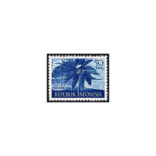 1 عدد  تمبر سری پستی - محصولات کشاورزی - 50Sen - اندونزی 1960 چسب تا حدی قهوه ای
