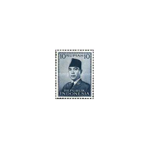1 عدد  تمبر سری پستی - رئیس جمهور سوکارنو - 10R - اندونزی 1951 چسب تا حدودی قهوه ای