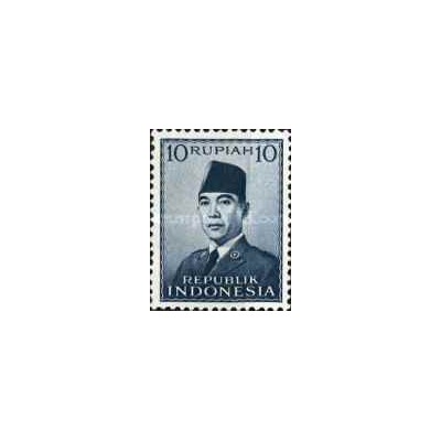 1 عدد  تمبر سری پستی - رئیس جمهور سوکارنو - 10R - اندونزی 1951 چسب تا حدودی قهوه ای