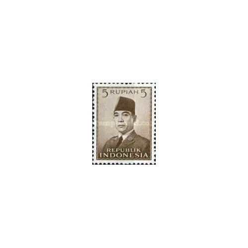 1 عدد  تمبر سری پستی - رئیس جمهور سوکارنو - 5R - اندونزی 1951 چسب تا حدودی قهوه ای
