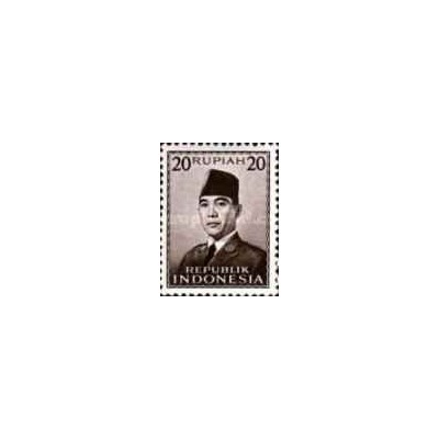 1 عدد  تمبر سری پستی - رئیس جمهور سوکارنو - 20R - اندونزی 1953 چسب تا حدودی قهوه ای