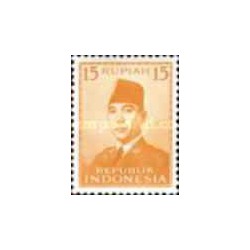 1 عدد  تمبر سری پستی - رئیس جمهور سوکارنو - 15R - اندونزی 1953 چسب تا حدودی قهوه ای