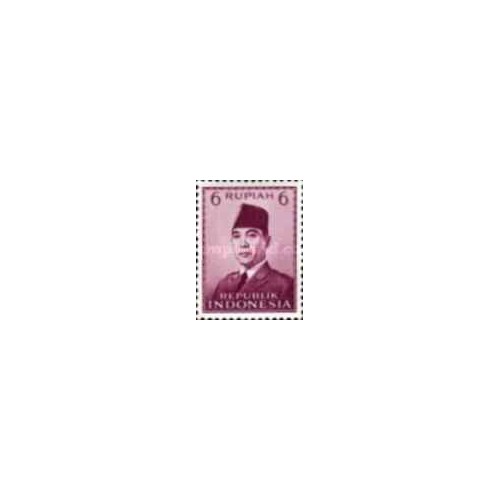 1 عدد  تمبر سری پستی - رئیس جمهور سوکارنو - 6R - اندونزی 1953 چسب تا حدودی قهوه ای