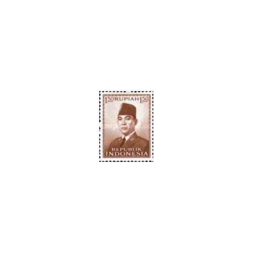 1 عدد  تمبر سری پستی - رئیس جمهور سوکارنو - 1.5R - اندونزی 1953 چسب تا حدودی قهوه ای