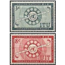 2 عدد  تمبر اتحادیه بین المللی مخابرات - ITU - نیویورک سازمان ملل 1956