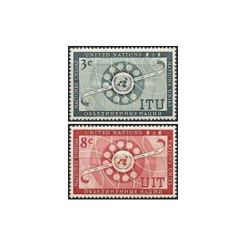 2 عدد  تمبر اتحادیه بین المللی مخابرات - ITU - نیویورک سازمان ملل 1956
