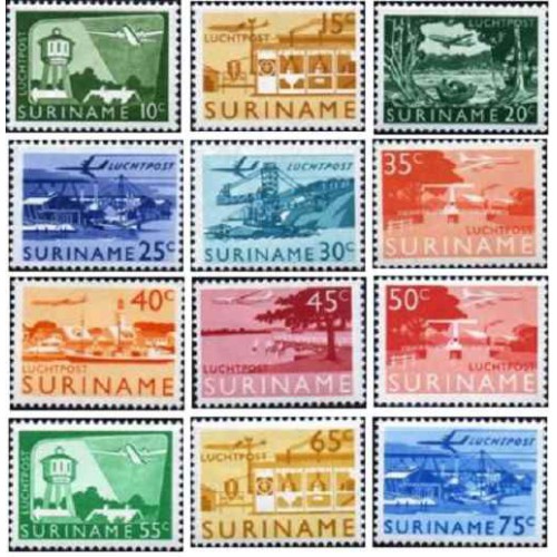 12 عدد  تمبر سری پستی هوائی - مناسبتهای محلی - سورینام 1965