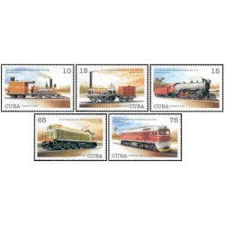 5 عدد  تمبر لوکوموتیوهای راه آهن - کوبا 1997