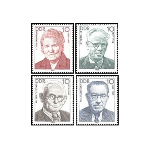 4 عدد  تمبر شخصیت های جنبش کارگری  - جمهوری دموکراتیک آلمان 1989