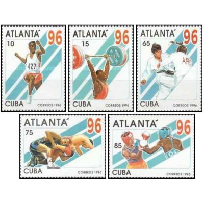 5 عدد  تمبر بازی های المپیک - آتلانتا، ایالات متحده آمریکا - کوبا 1995