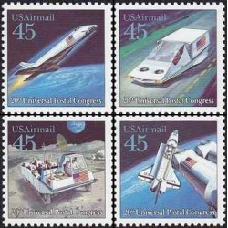 4 عدد  تمبر بیستمین کنگره جهانی پست - تحویل پست سنتی - آمریکا 1989