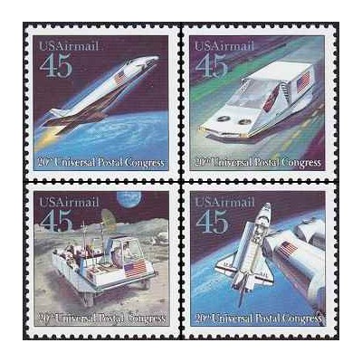 4 عدد  تمبر بیستمین کنگره جهانی پست - تحویل پست سنتی - آمریکا 1989