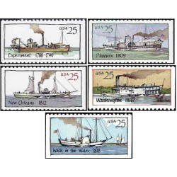 5 عدد  تمبر کشتی های بخار - آمریکا 1989